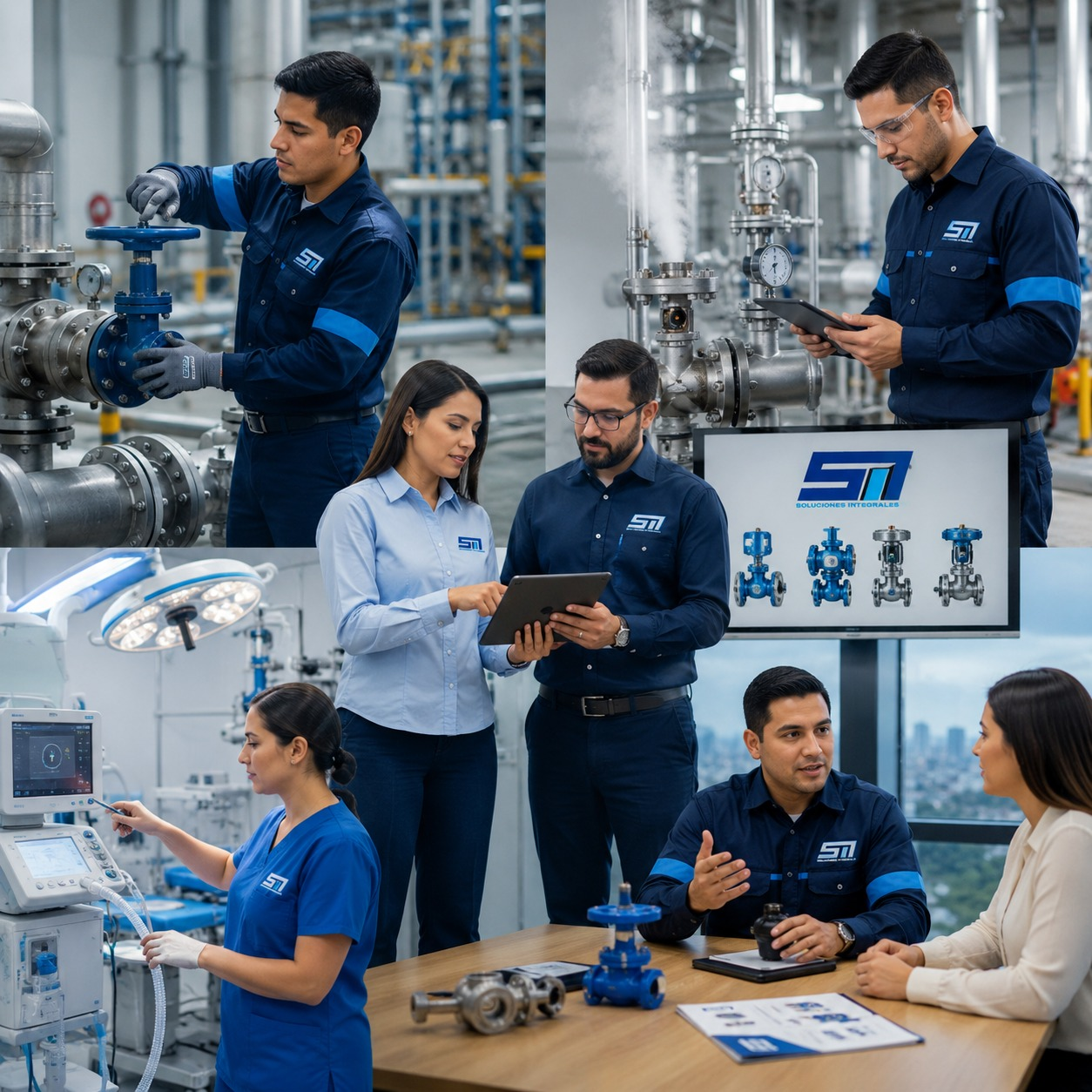 Servicios de selección técnica y showroom con componentes industriales y hospitalarios